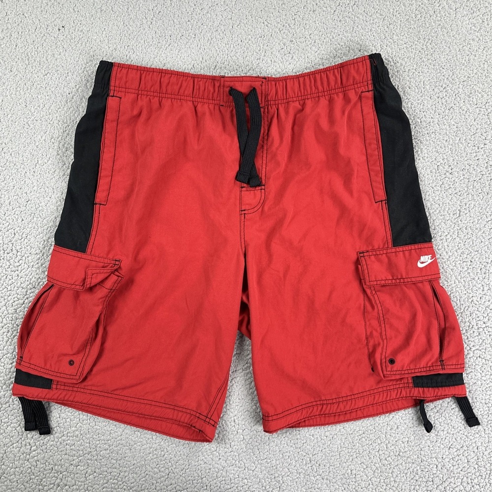 VTG Nike‎ Swim Trunks Board Shorts Men 2XL Red Black Embroidered Y2K 268944-648